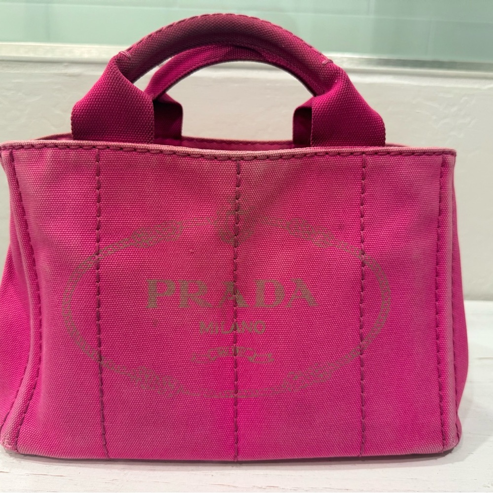 Prada Canapa Small/Mini Tote - Pink (B2439G) w/ Strap & Card